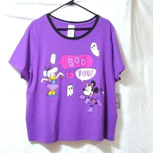 Disney Halloween Boo To You Purple Shirt Minnie Daisy 1X Ghosts Black Collar